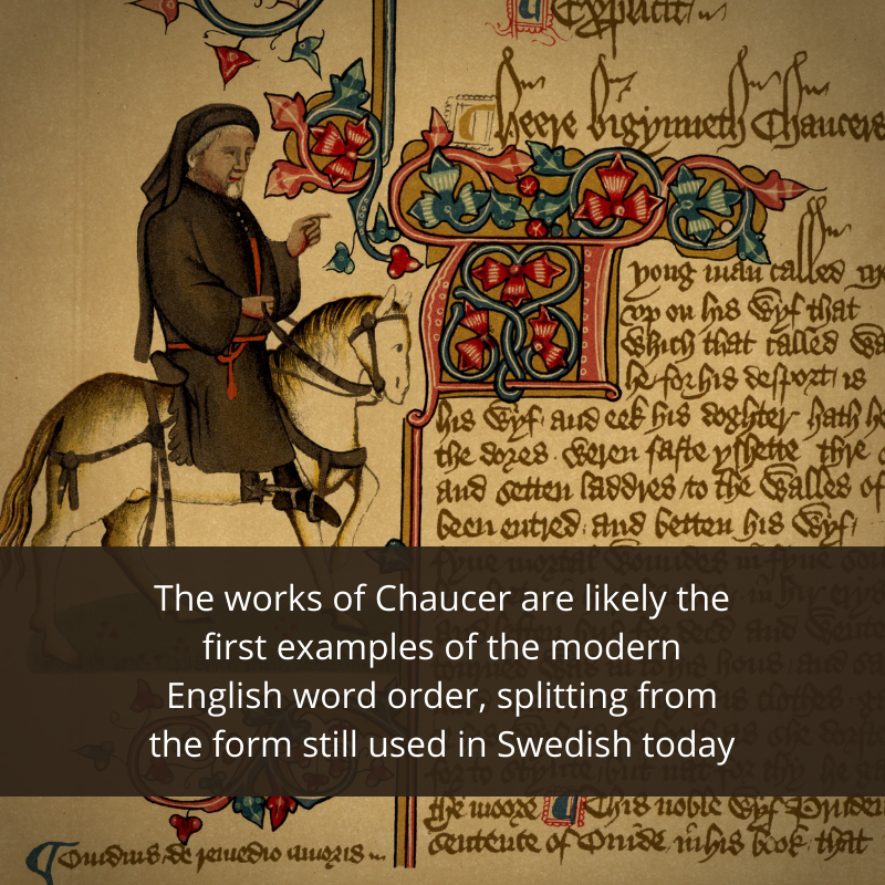 Image of Middle English text and portrait of Geoffrey Chaucer 