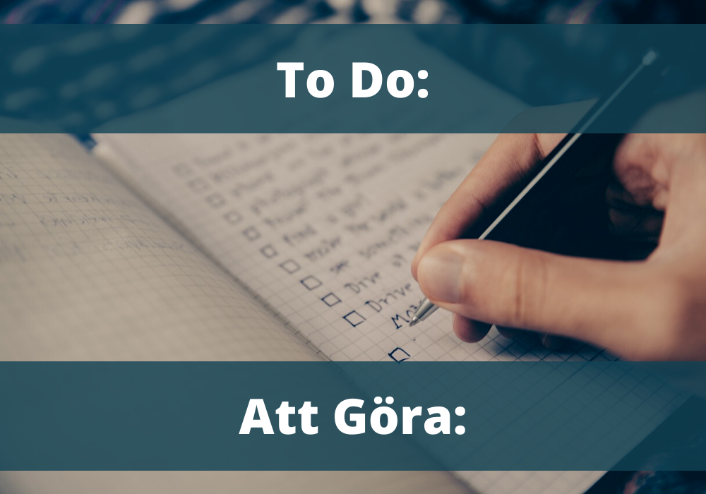 image of a to do list, describing the words "to do" in English and "att göra" in Swedish